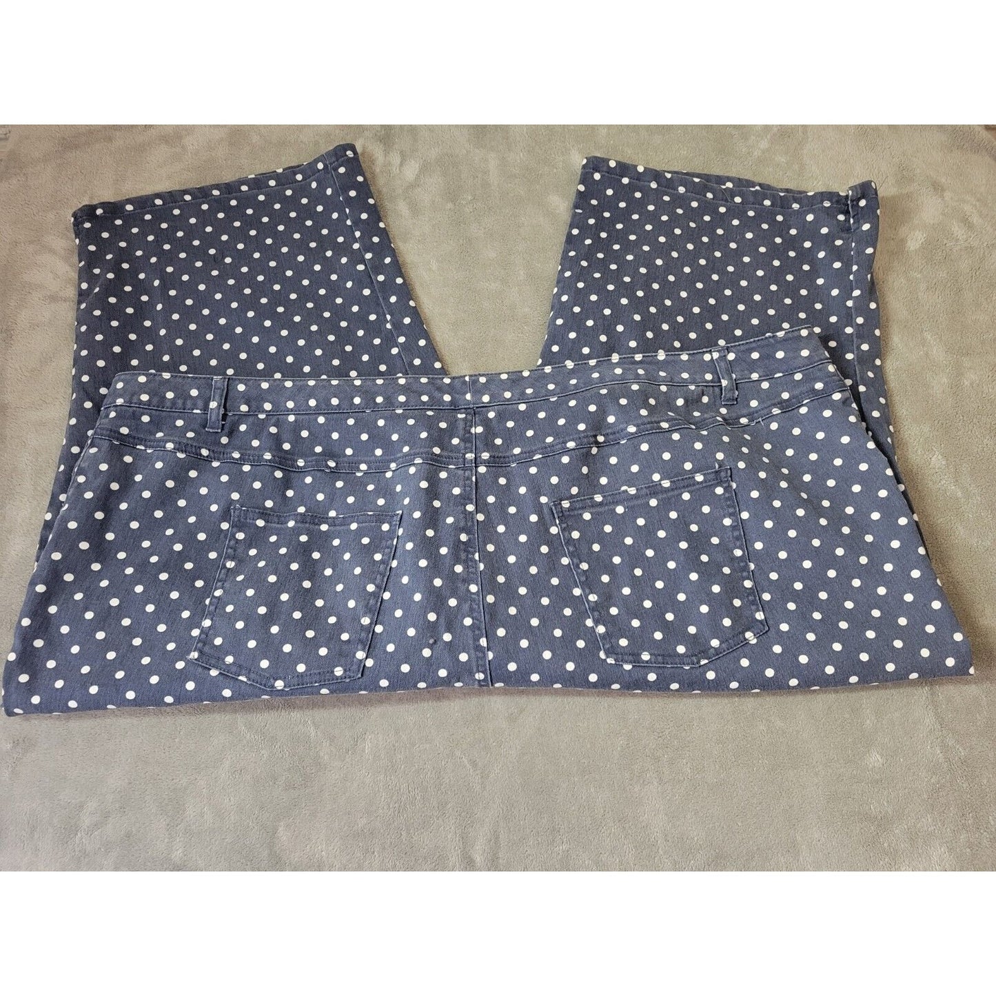 Woman Within Womens Jeans 34W Plus Capri Blue Denim Polka Dot Zip Cotton Blend