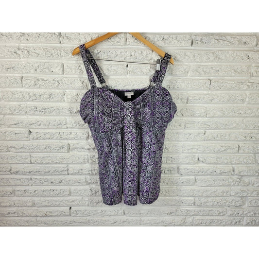 Avenue Womens Swim Top 22W Adjustable Wide Strap Sleeveless Bra Black Geometric