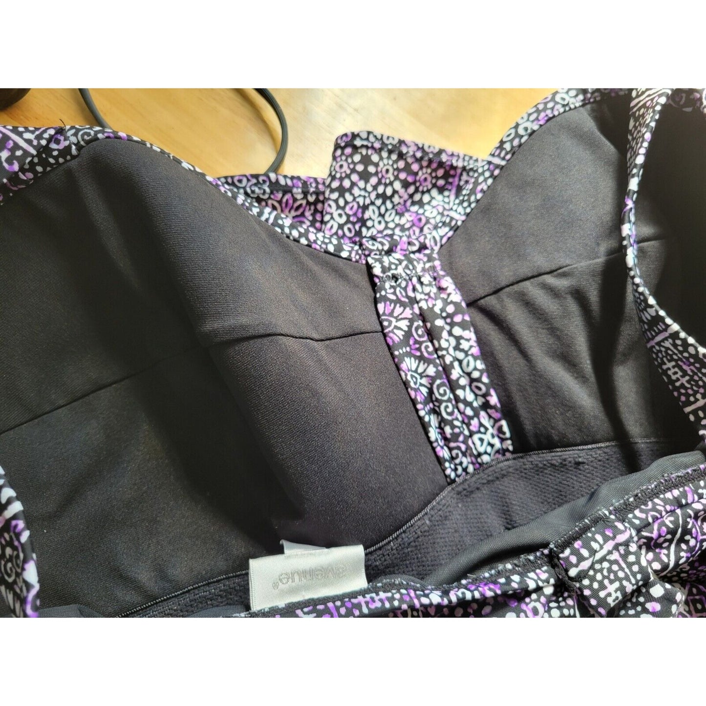 Avenue Womens Swim Top 22W Adjustable Wide Strap Sleeveless Bra Black Geometric