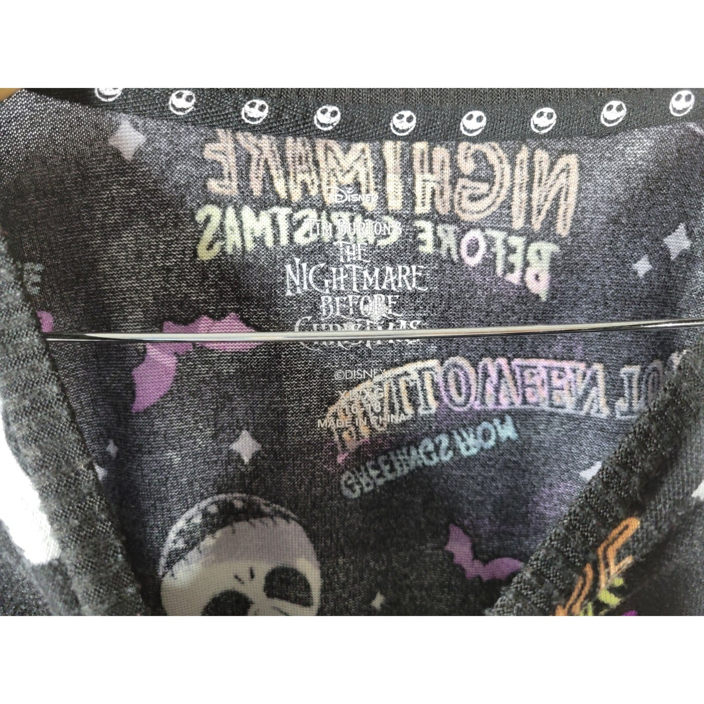 Disney Nightmare Before Christmas Pajama Top XL 16 18 Loungewear Gown Black Knit