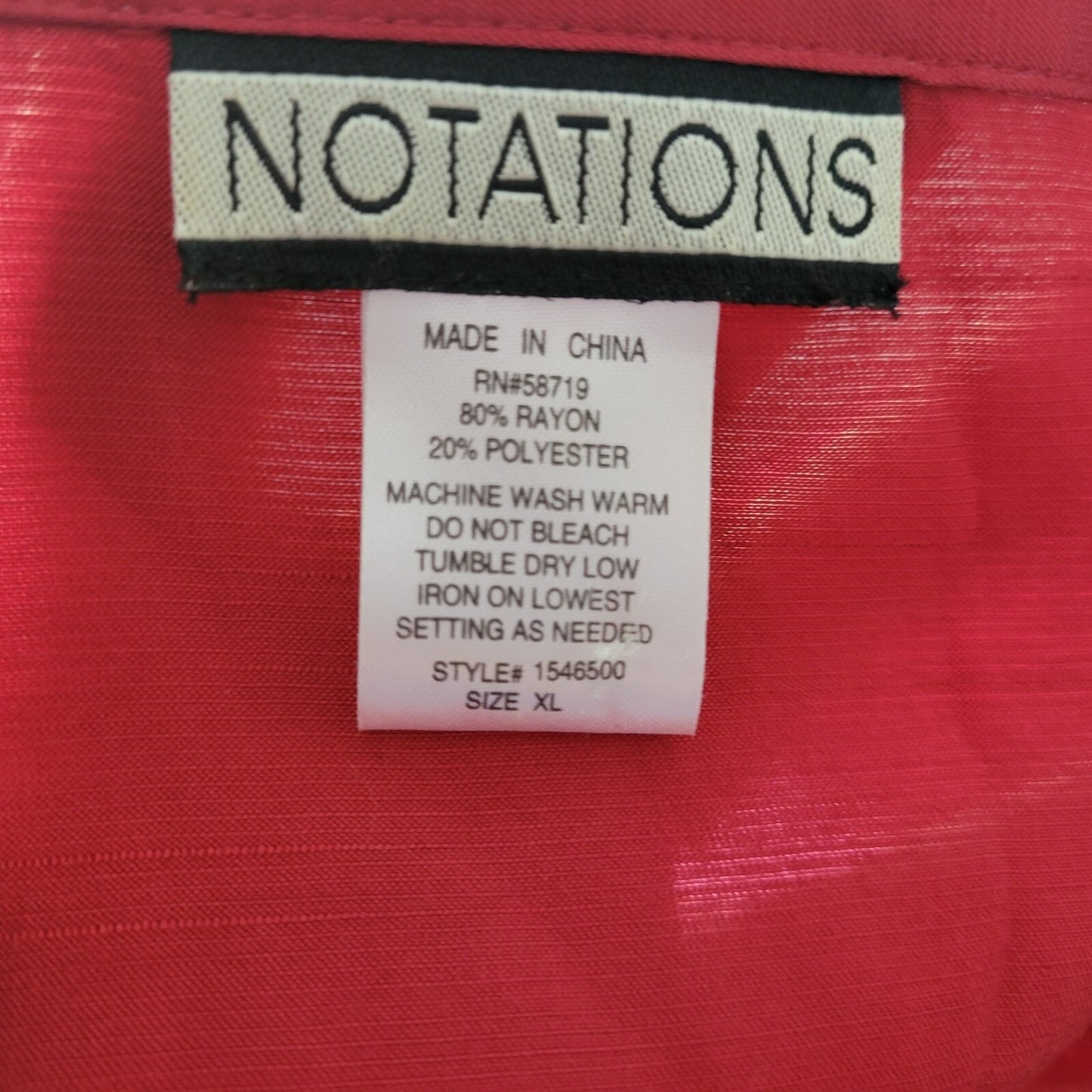 Notations Womens Extra Large Long Sleeve Red Rayon Polyester Office Holiday