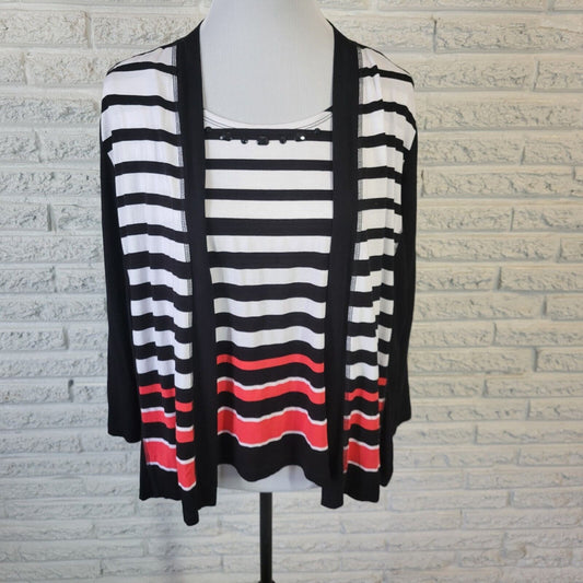Alfred Dunner Womens Top PXL Long Sleeve Black Stripe Office Beaded with Tank