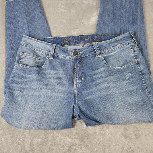 Jag Women Jeans 20W Straight Leg Slight Distressed Cropped Medium Blue Denim Zip