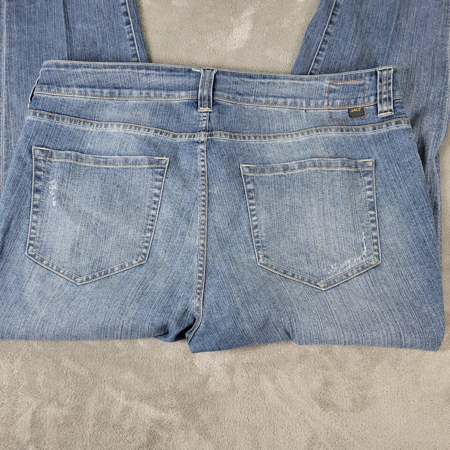 Jag Women Jeans 20W Straight Leg Slight Distressed Cropped Medium Blue Denim Zip