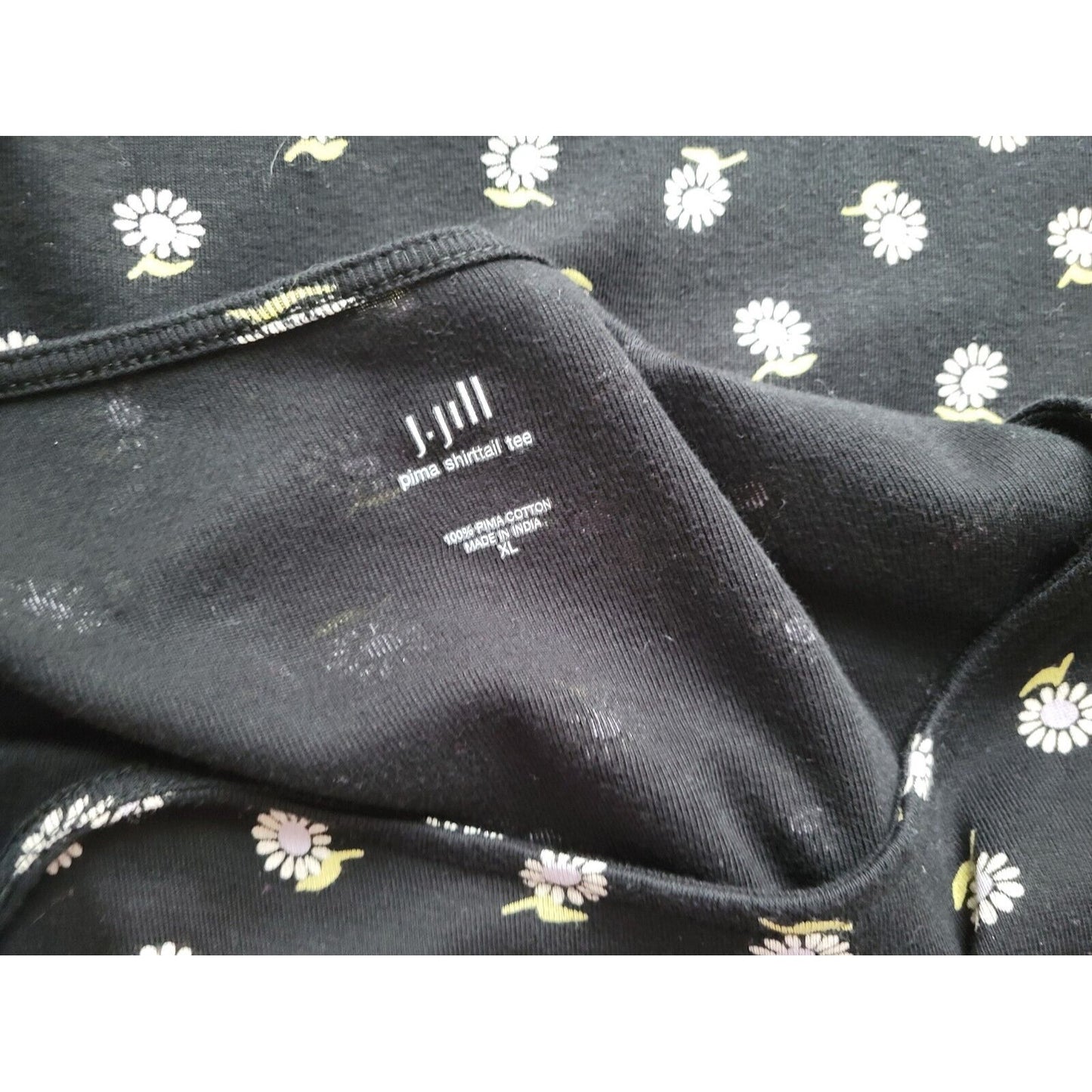 J Jill Womens Top Extra Large Tee Pima Shirttail Daisies Black Cotton Casual