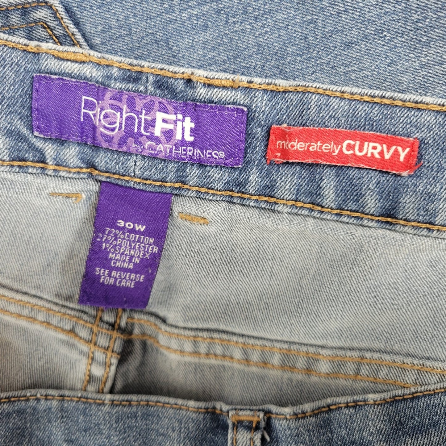 Catherines Right Fit Womens Jeans 30W Plus Straight Leg Medium Blue Curvy Comfy