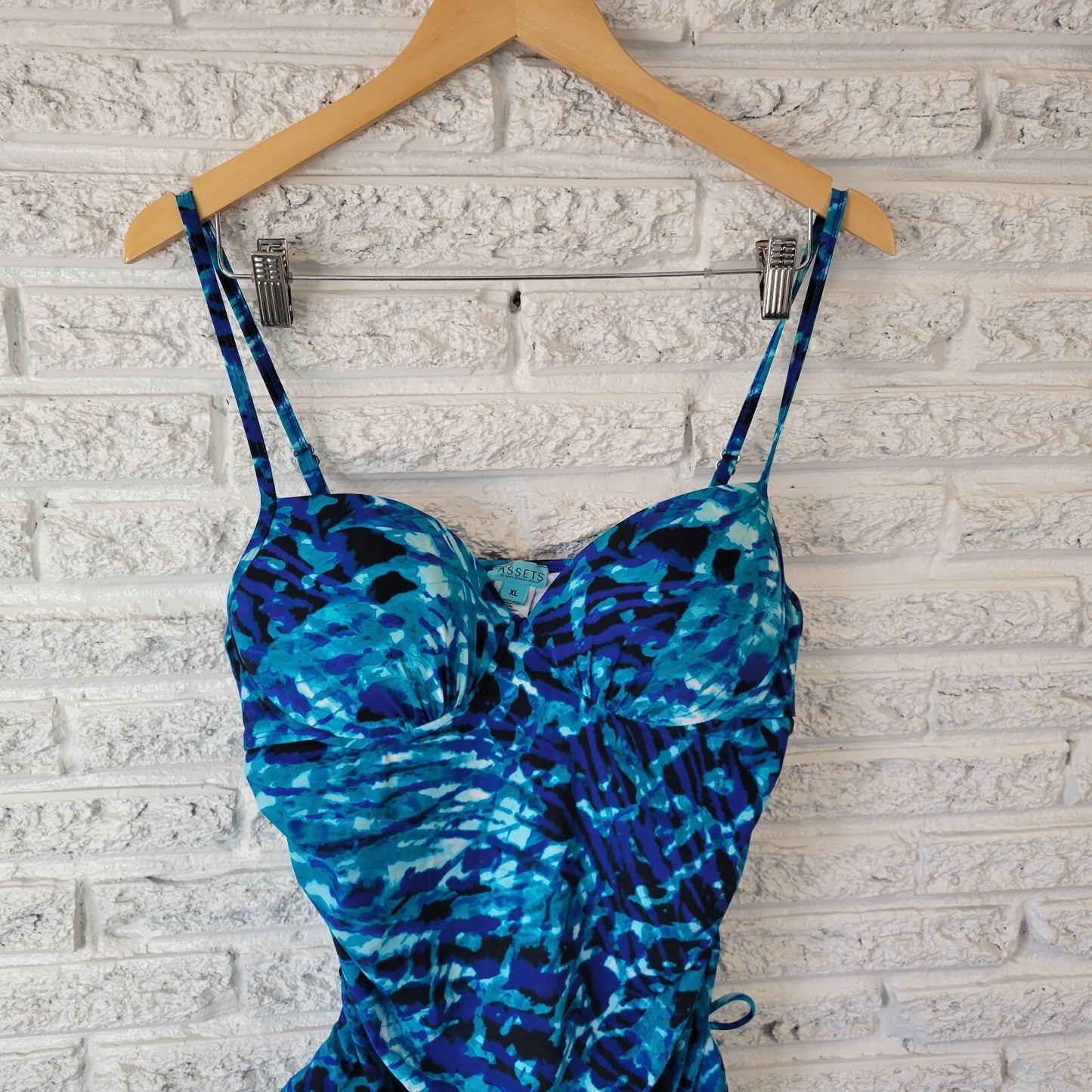 Assets Sara Blakely Spanx Womens Swim Top XL Blue Adjustable Spaghetti Lined Bra
