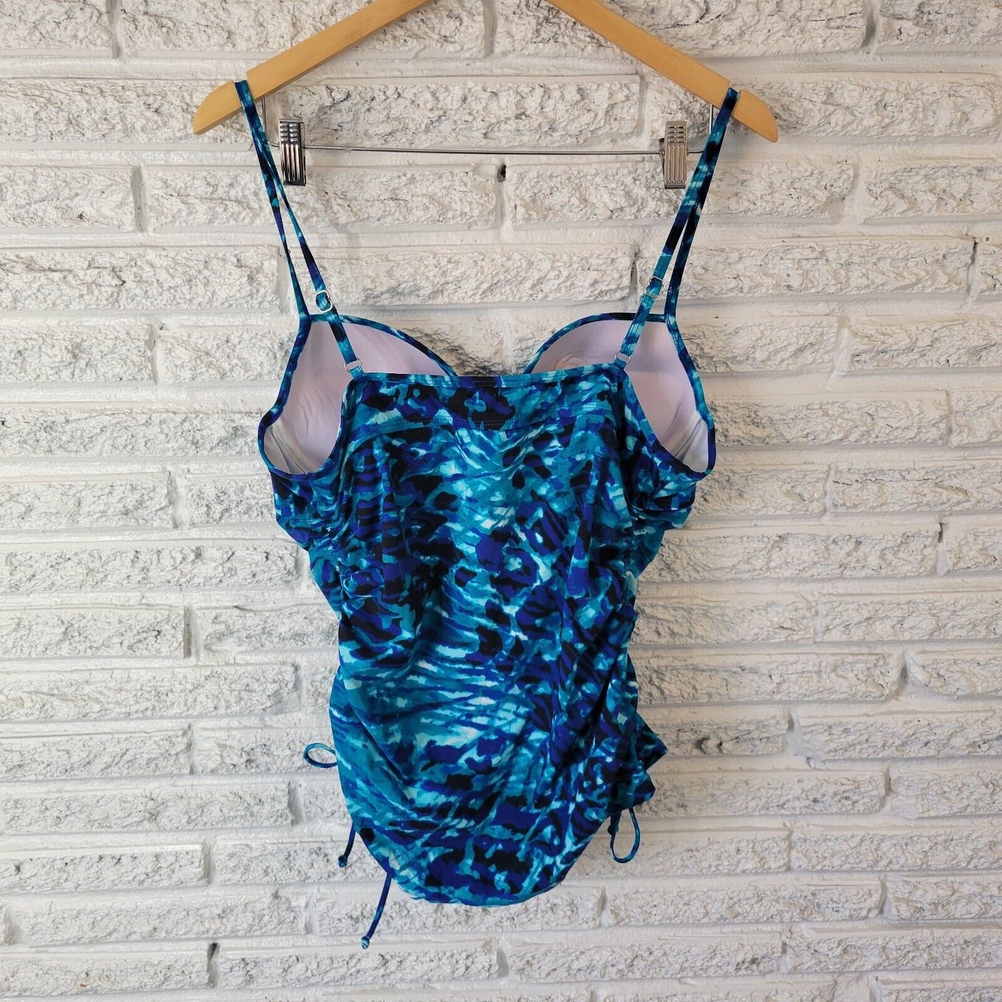 Assets Sara Blakely Spanx Womens Swim Top XL Blue Adjustable Spaghetti Lined Bra