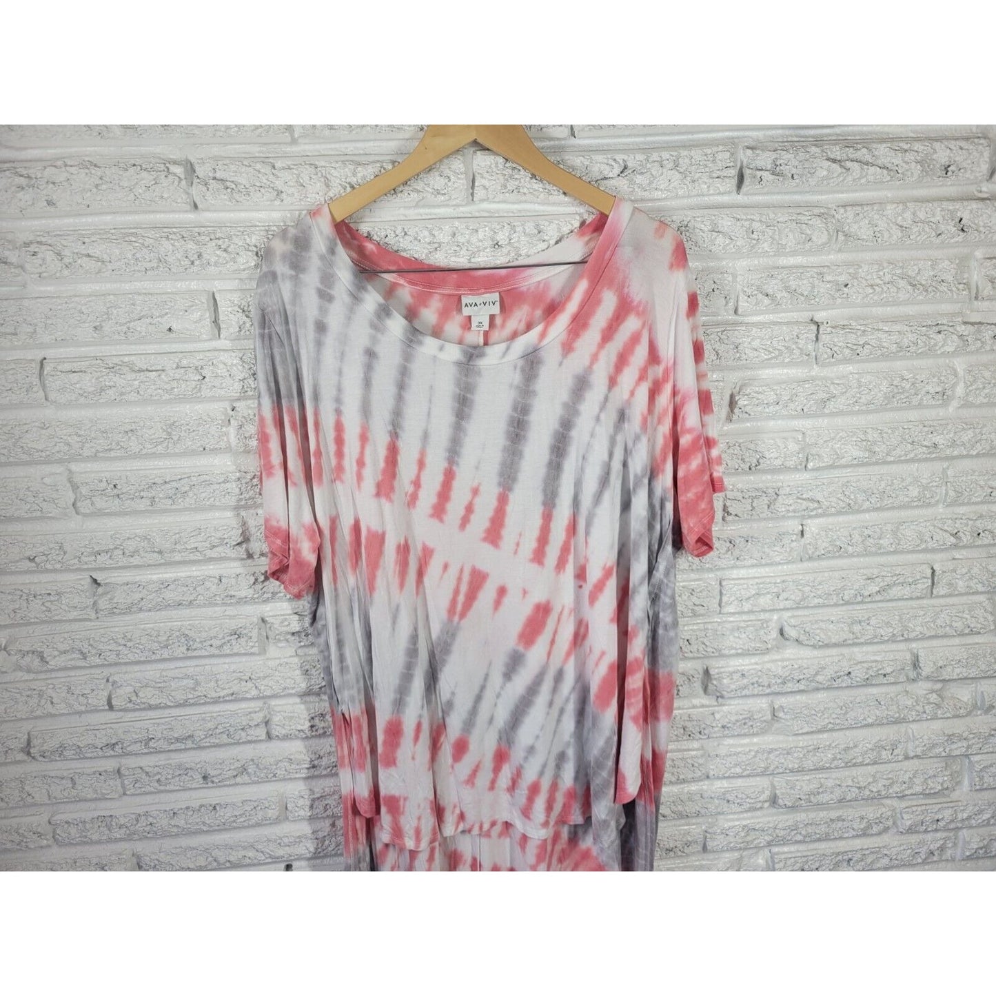 Ava Viv Womens Dress 3X Hi Lo Short Sleeve Pink Gray Tie Dye Rayon Blend Casual