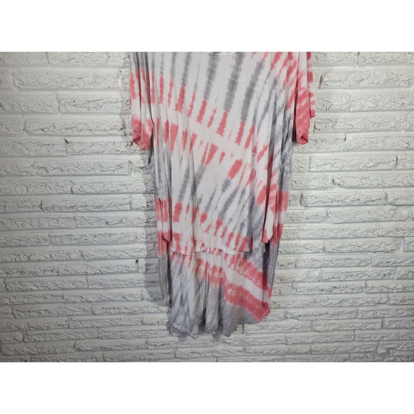 Ava Viv Womens Dress 3X Hi Lo Short Sleeve Pink Gray Tie Dye Rayon Blend Casual