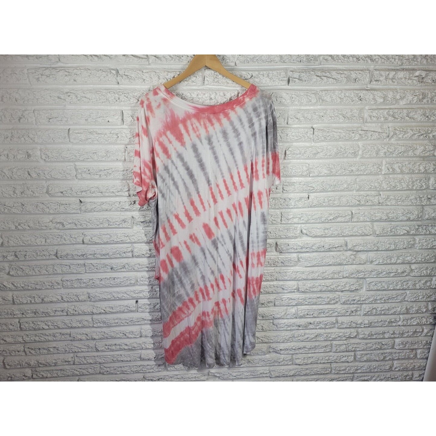 Ava Viv Womens Dress 3X Hi Lo Short Sleeve Pink Gray Tie Dye Rayon Blend Casual