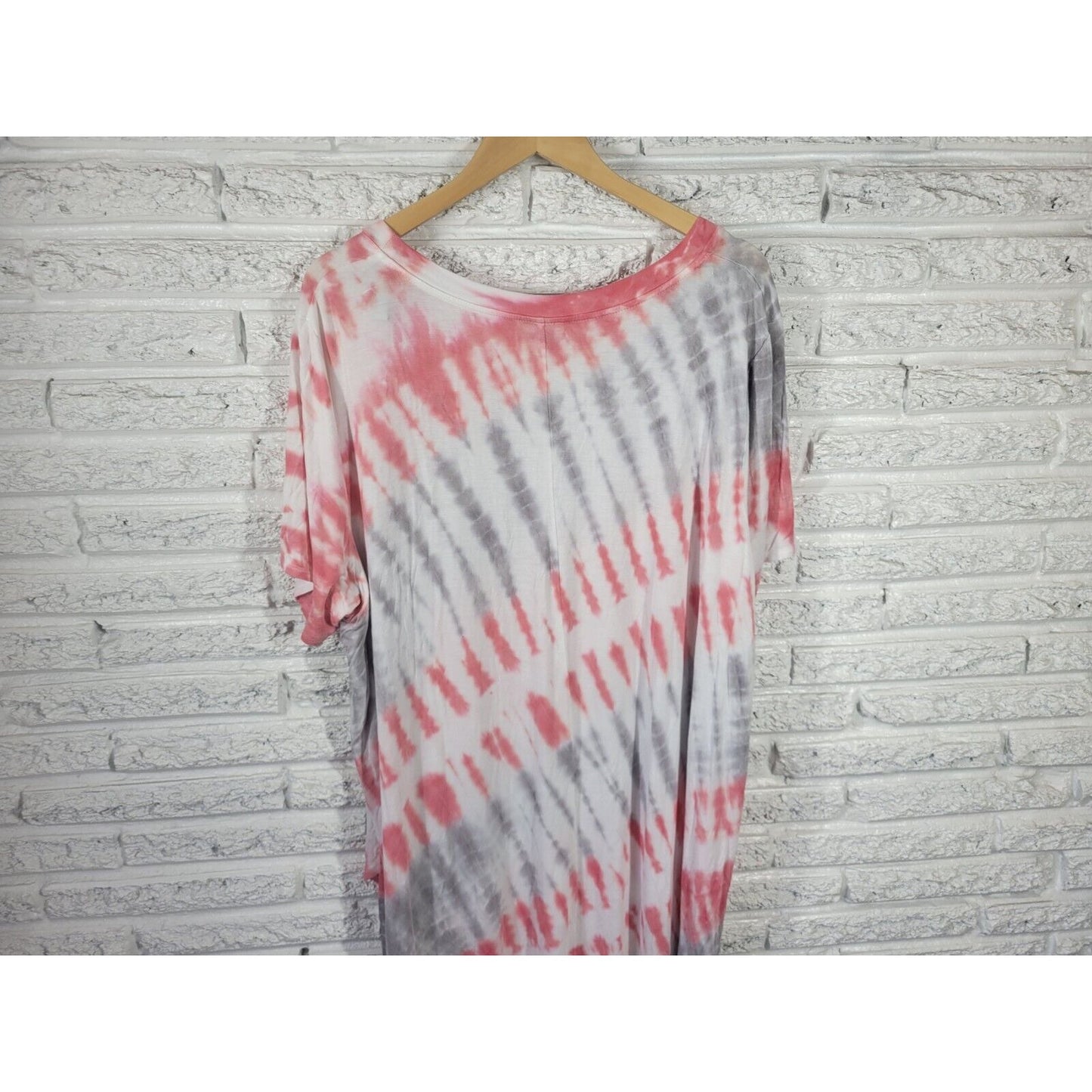 Ava Viv Womens Dress 3X Hi Lo Short Sleeve Pink Gray Tie Dye Rayon Blend Casual