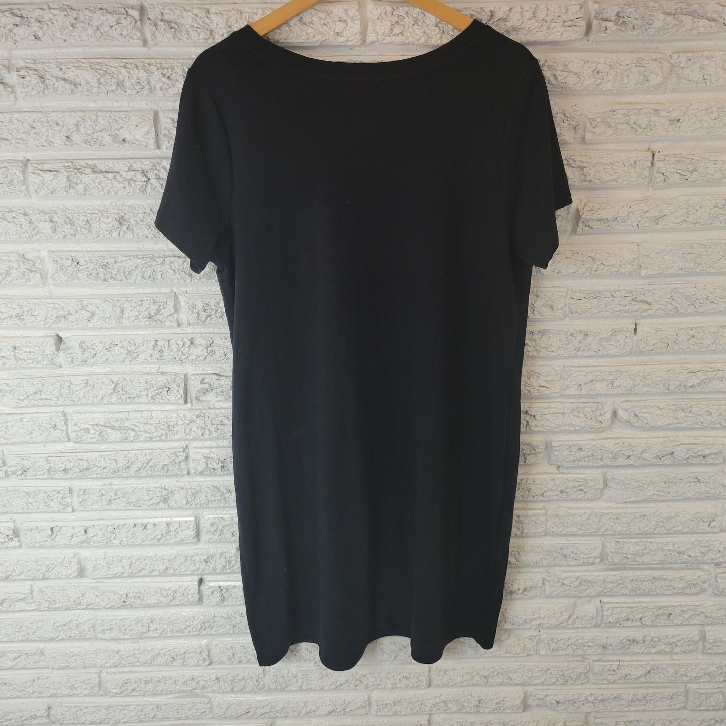 Ava Viv Womens Dress 1X Plus Short Sleeve Black Cotton Pullover Casual Comfy