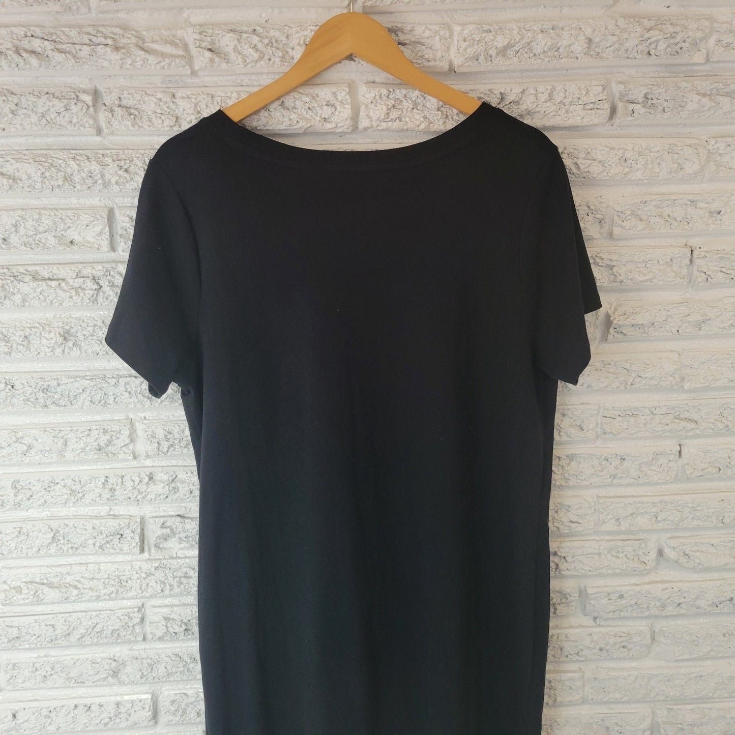 Ava Viv Womens Dress 1X Plus Short Sleeve Black Cotton Pullover Casual Comfy