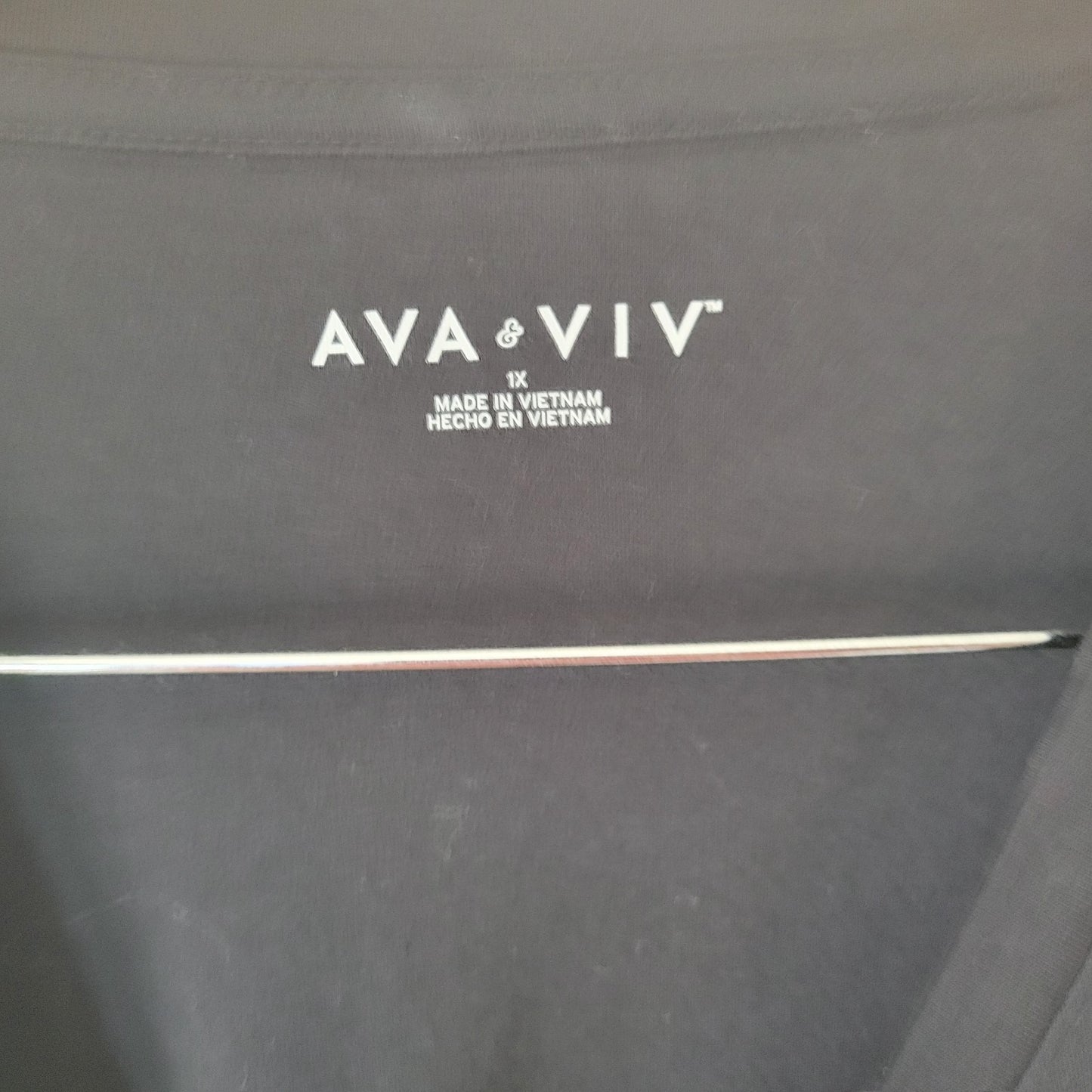 Ava Viv Womens Dress 1X Plus Short Sleeve Black Cotton Pullover Casual Comfy