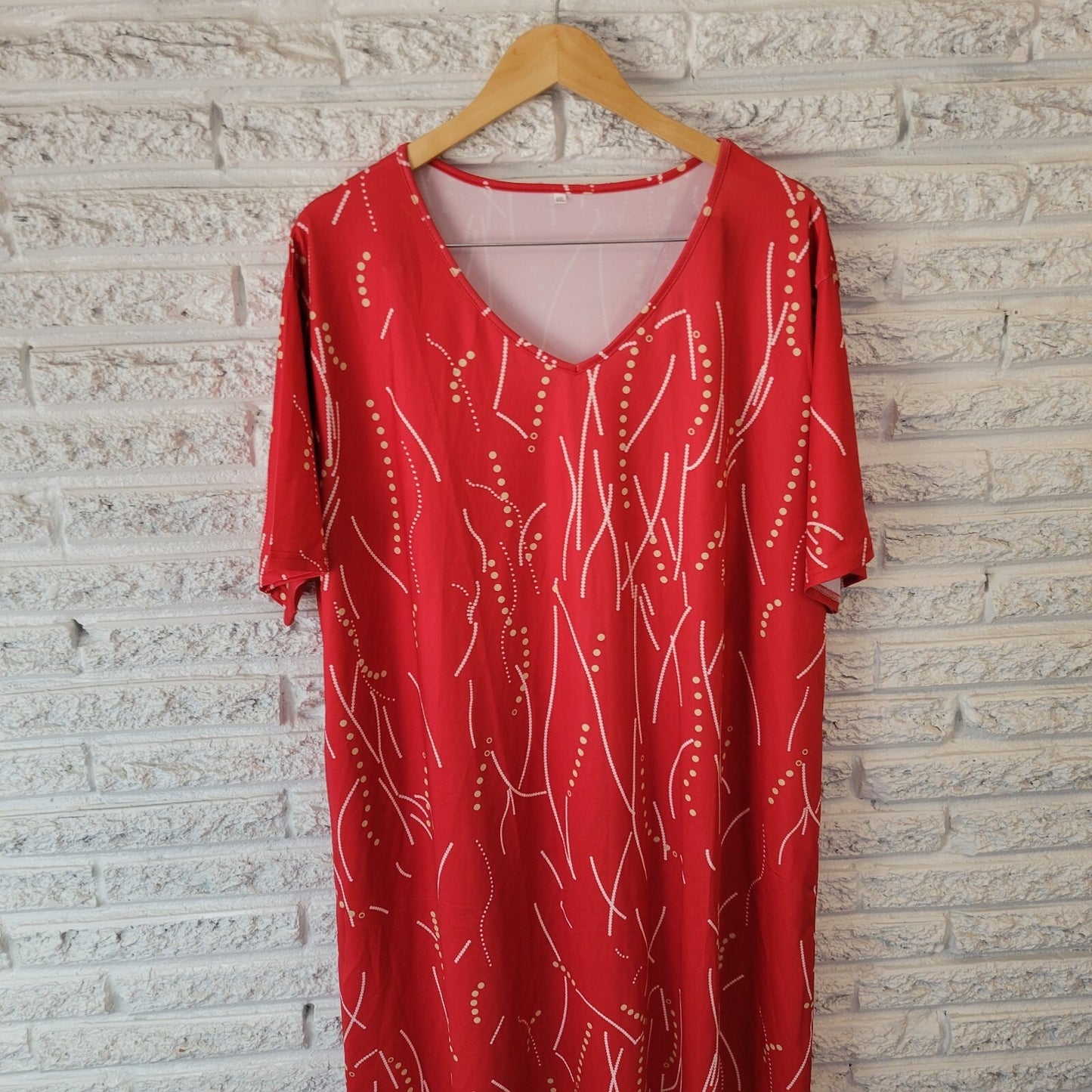 Womens Dress 4XL Plus Short Sleeve Knee Length Red Geometric Poly Blend Casual