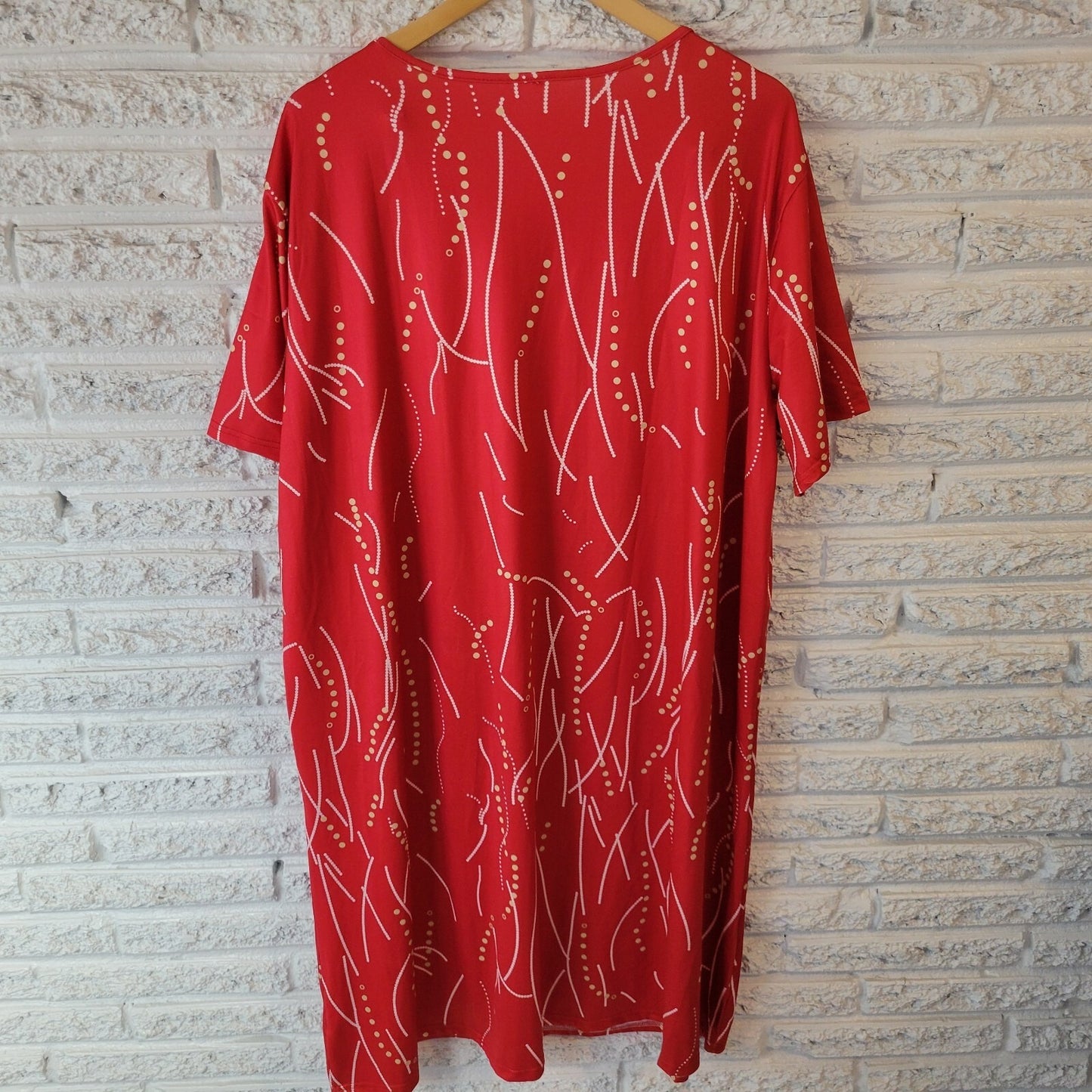 Womens Dress 4XL Plus Short Sleeve Knee Length Red Geometric Poly Blend Casual