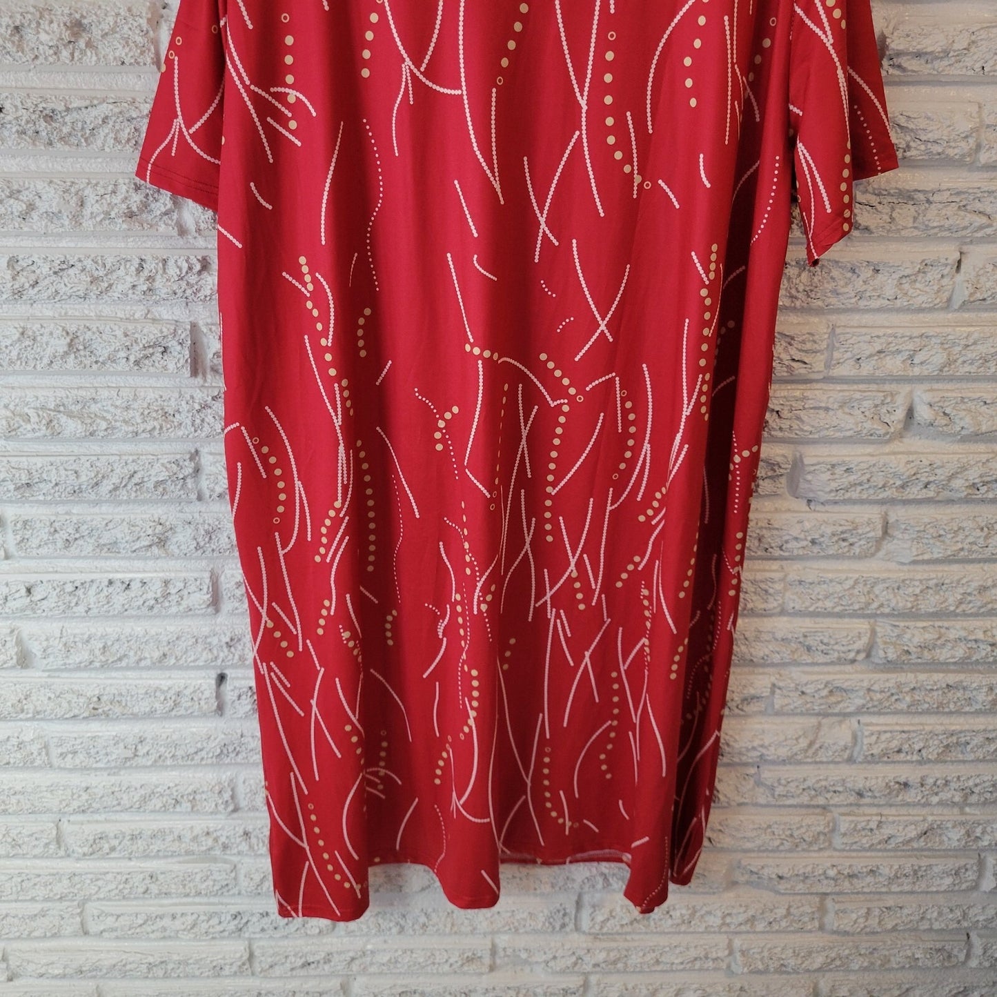 Womens Dress 4XL Plus Short Sleeve Knee Length Red Geometric Poly Blend Casual