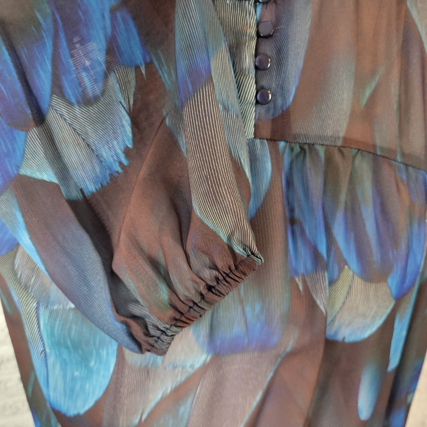 Ana Womens Top PXL Petite Quarter Button Blue Watercolor Lightweight Sheer