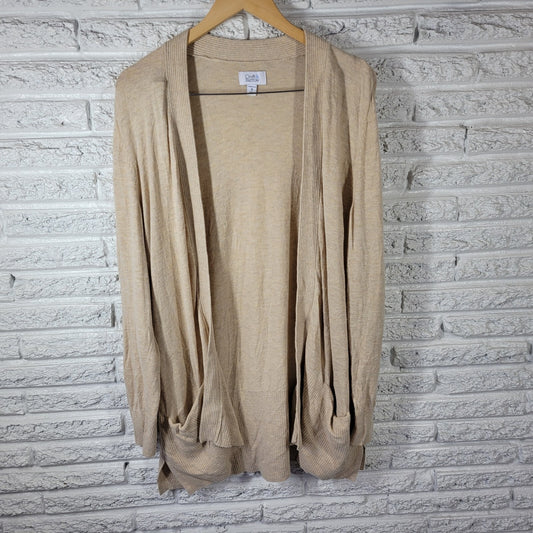 Croft Barrow Womens Sweater 1X Plus Open Knit Beige Lightweight Cotton Blend