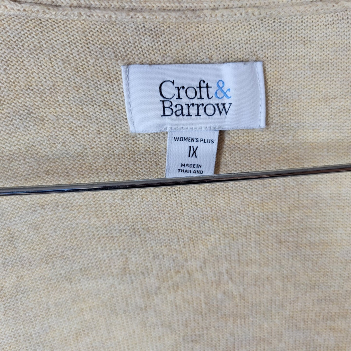 Croft Barrow Womens Sweater 1X Plus Open Knit Beige Lightweight Cotton Blend