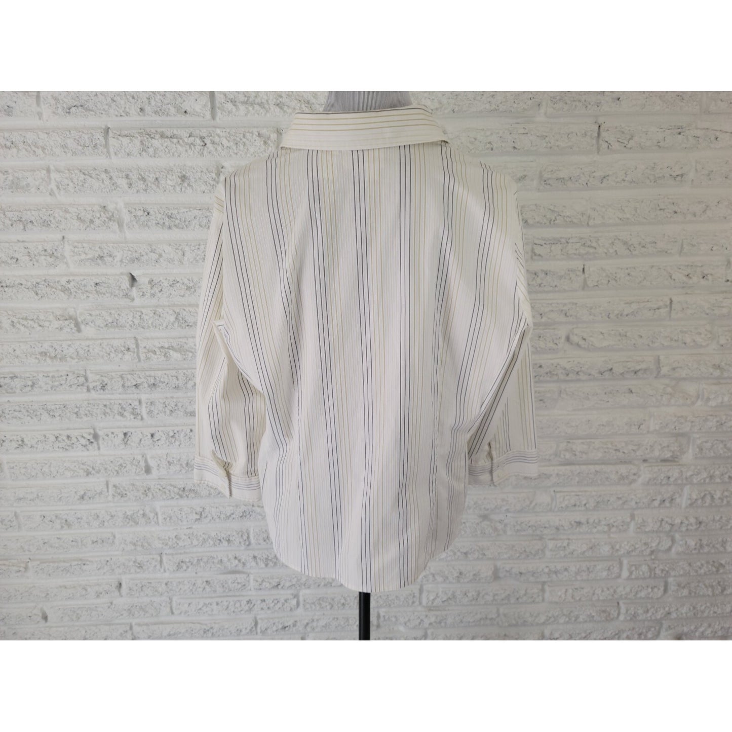 Worthington Women Top 18 Plus Button Up Collar Easy Care White Stripe Career