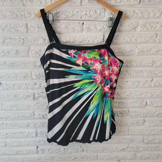 Maxine Hollywood Womens Swim Top 22W Black Pink Built in Bra Adjustable Strap