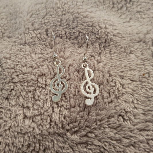 Treble Clef ##2 Womens Earrings One Pair Music Silver Tone Alloy Band Orchestra