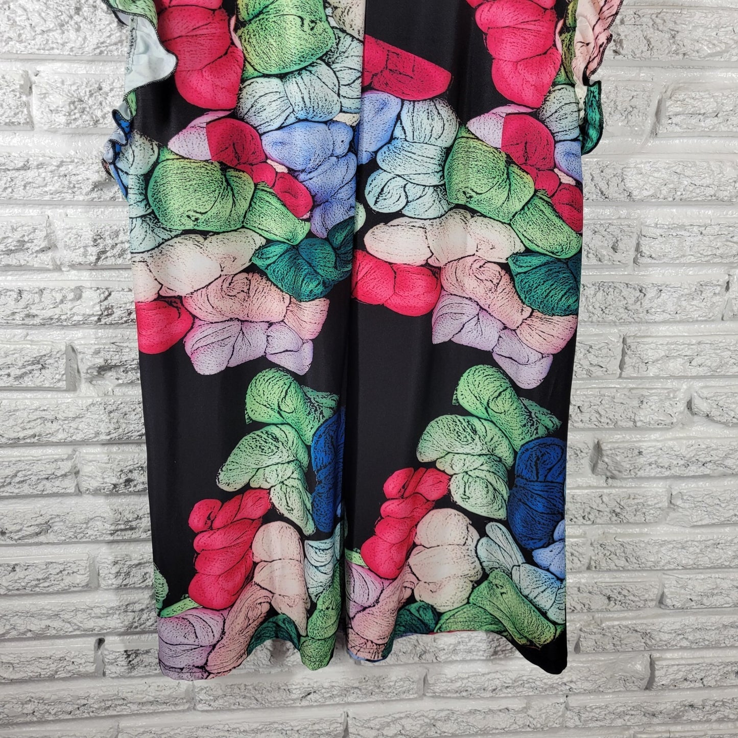 Lily Firmiana Women Dress Extra Large Mini Blue Red Watercolor Cap Ruffle Sleeve