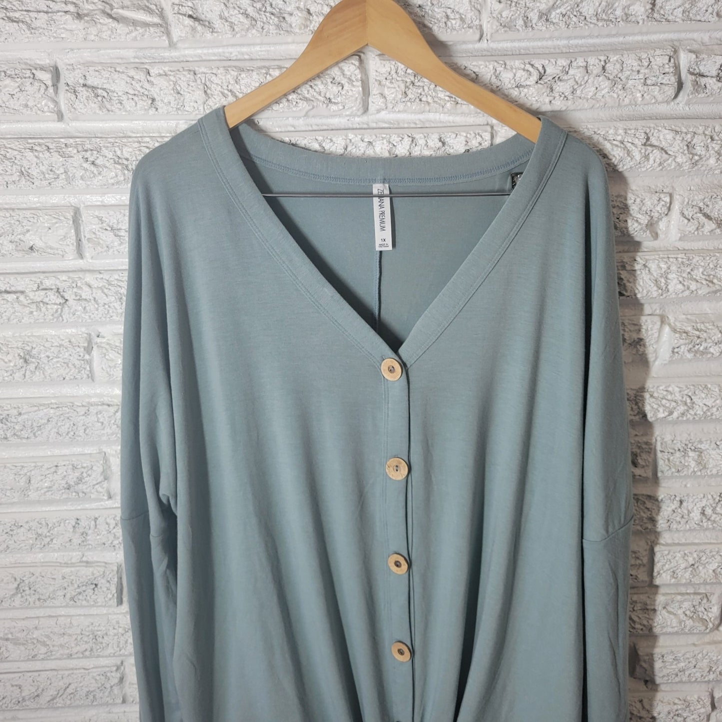 Zenana Premium Womens Top 1X Plus Cardigan Blue Button Up Tied Front Soft Comfy