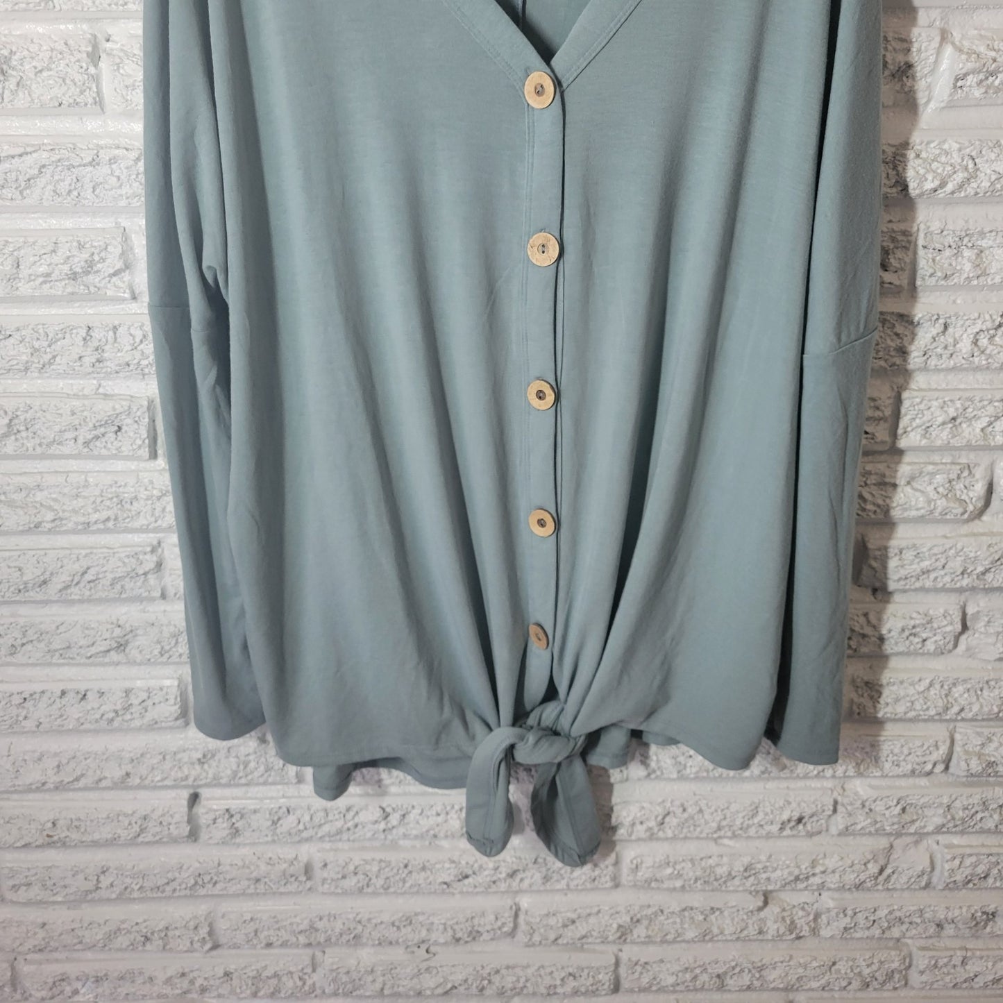 Zenana Premium Womens Top 1X Plus Cardigan Blue Button Up Tied Front Soft Comfy