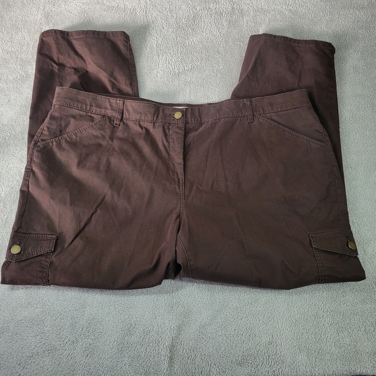 Charter Club Womens Pants 20W Plus Cargo Brown Zip Fly Cotton Blend Comfy Casual