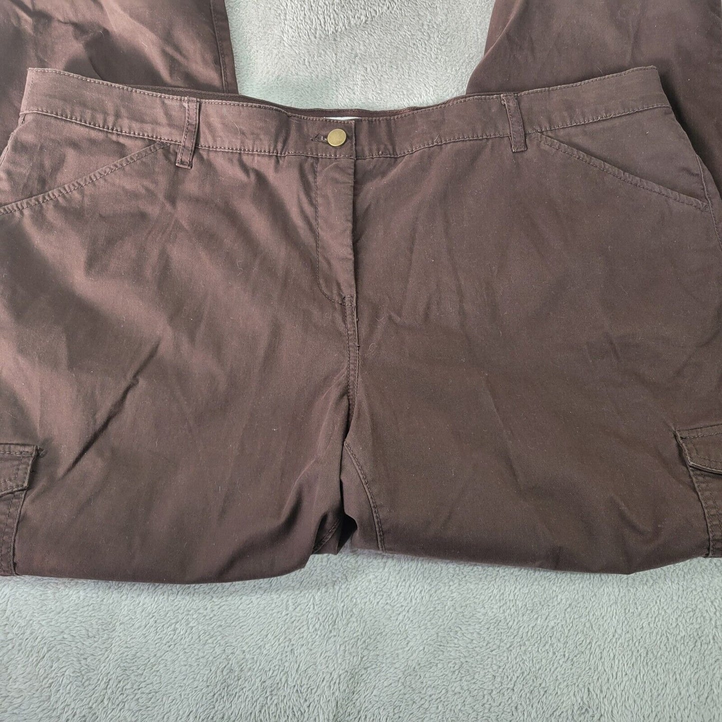 Charter Club Womens Pants 20W Plus Cargo Brown Zip Fly Cotton Blend Comfy Casual