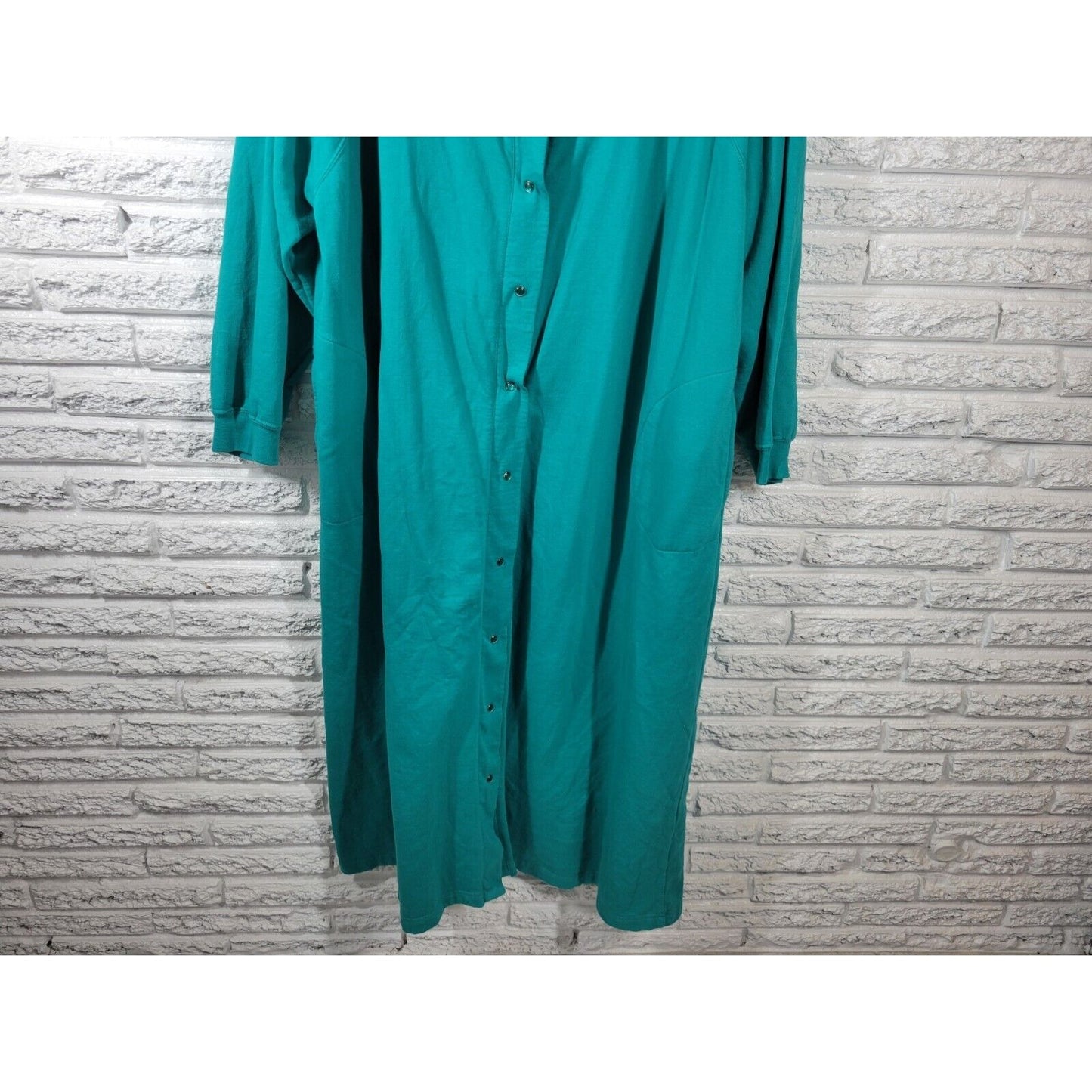 Comfort Choice Women Robe 3X Plus Long Sleeve Green Snap Up Embroider Loungewear