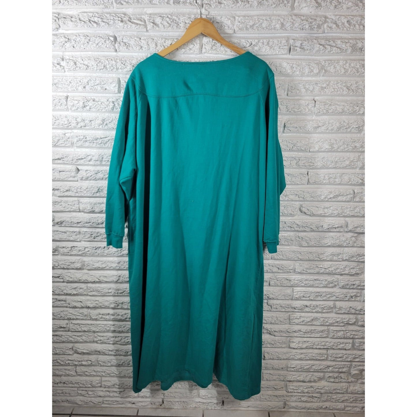 Comfort Choice Women Robe 3X Plus Long Sleeve Green Snap Up Embroider Loungewear
