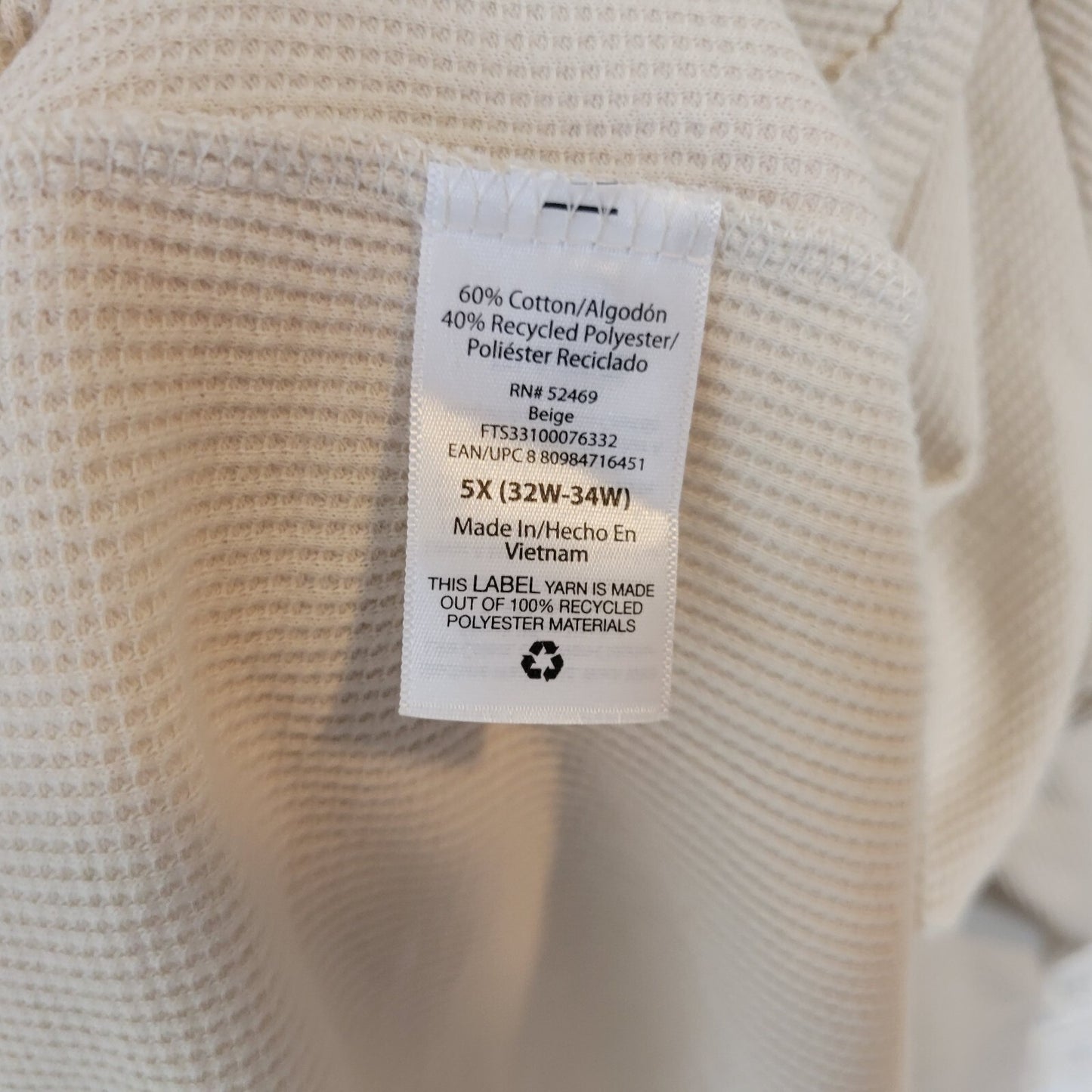 Terra Sky Womens Top 5X 32W 34W Plus Long Sleeve Off White Button Waffle Knit