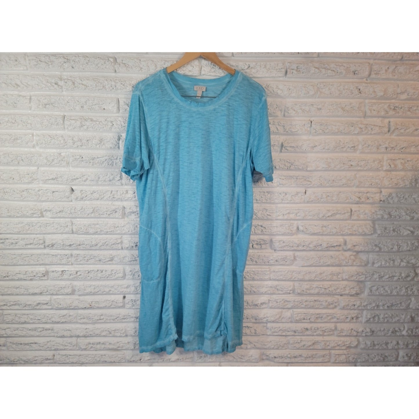 LOGO Lori Goldstein QVC Womens Dress XLP Mini Short Sleeve Blue Heather Pockets