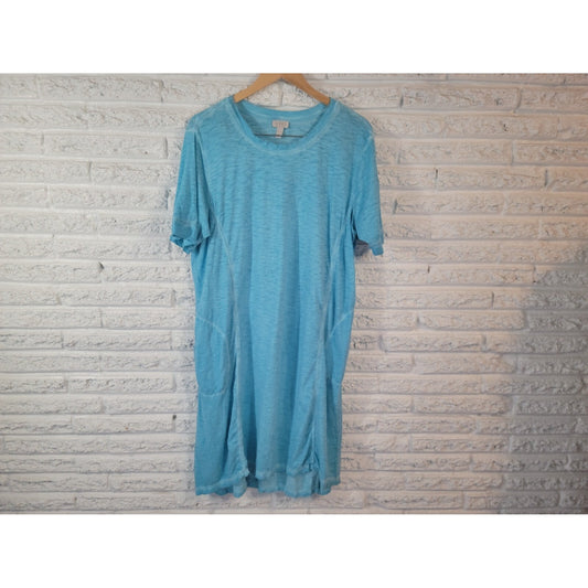 LOGO Lori Goldstein QVC Womens Dress XLP Mini Short Sleeve Blue Heather Pockets