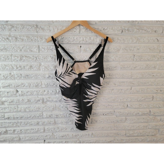 Kona Sol Womens Swimsuit 18W One Piece Spaghetti Strap Keyhole Black Floral