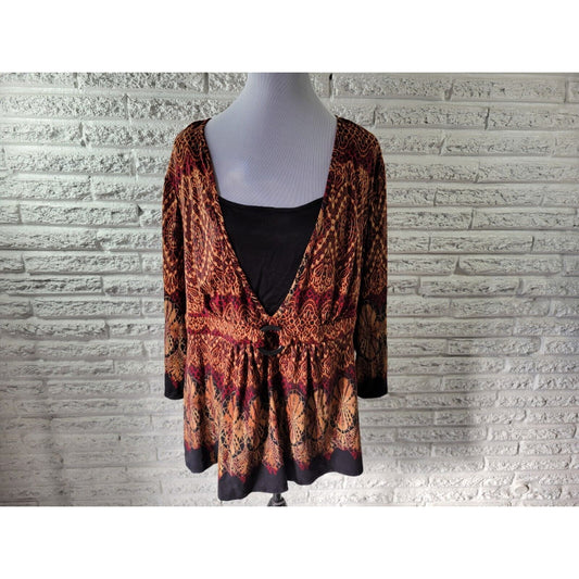 Cato Womens Top 22W 24W Plus 3/4 Sleeve Brown Poly Blend Career Casual