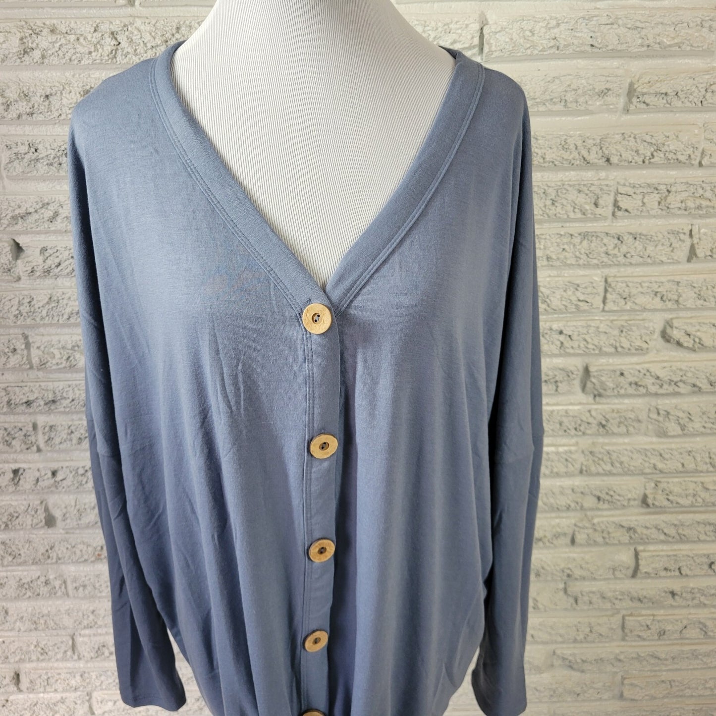 Zenana Premium Womens Top XL Cardigan Blue Button Up Poly Blend Casual Tied Hem