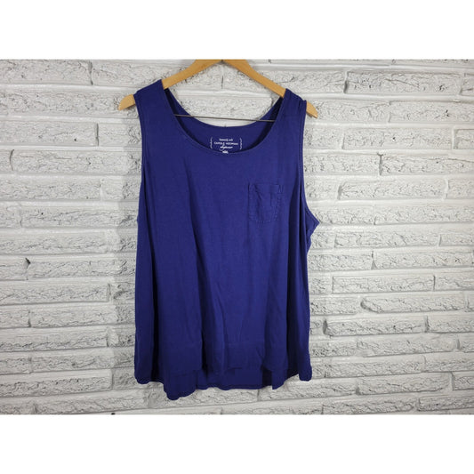Carole Hochman Womens Pajama Top 2X Plus Tank Blue  Cotton Blend Heavenly Soft