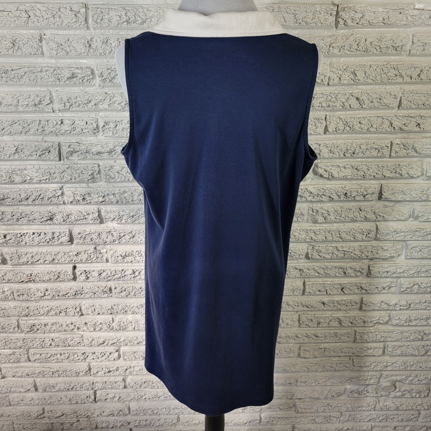 Lands End Women Dress XLP Petite Sleeveless Mini Blue Cotton Collar Comfy Casual