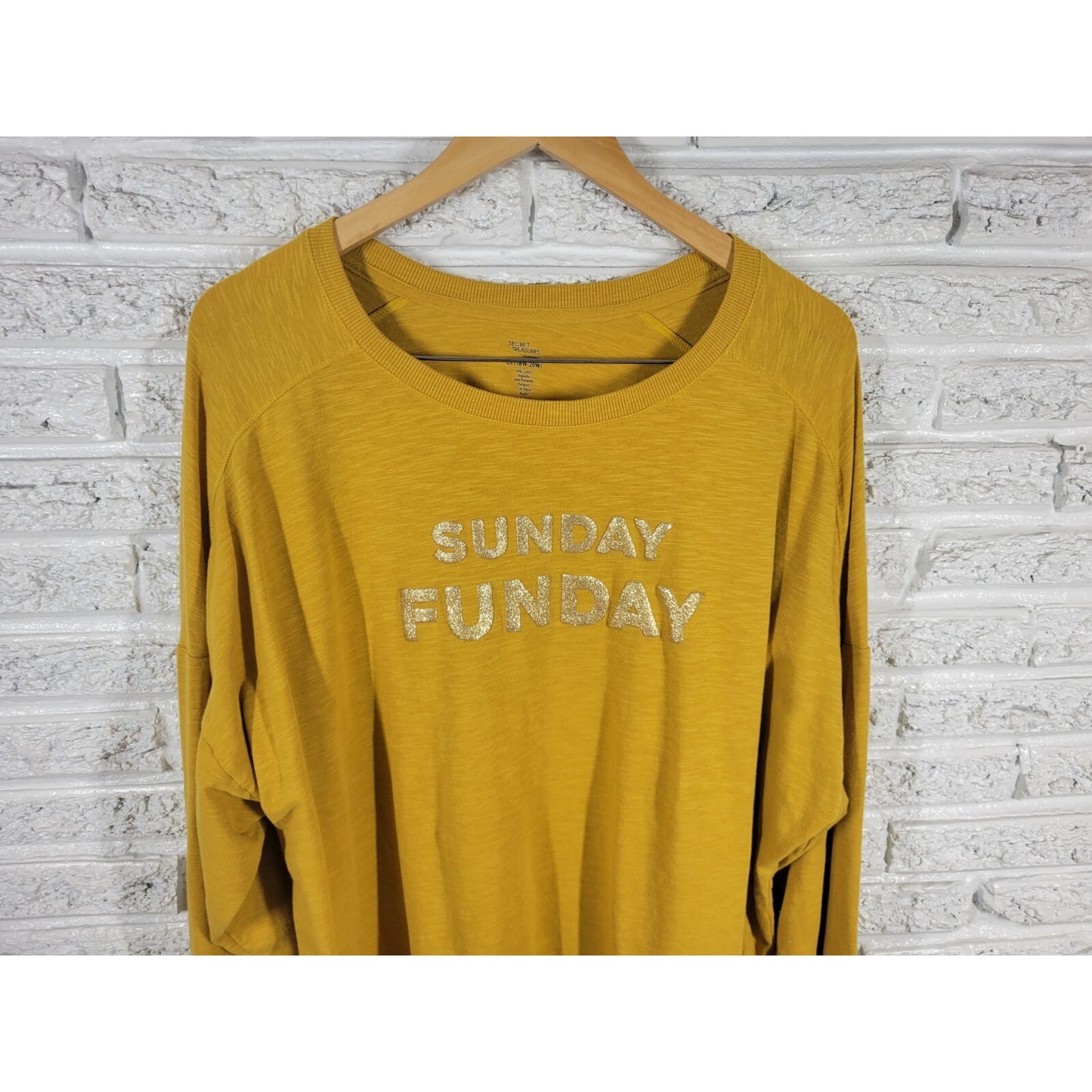Secret Treasures Womens Top 2X Plus Pajama Sunday Funday Cotton Blend Gold