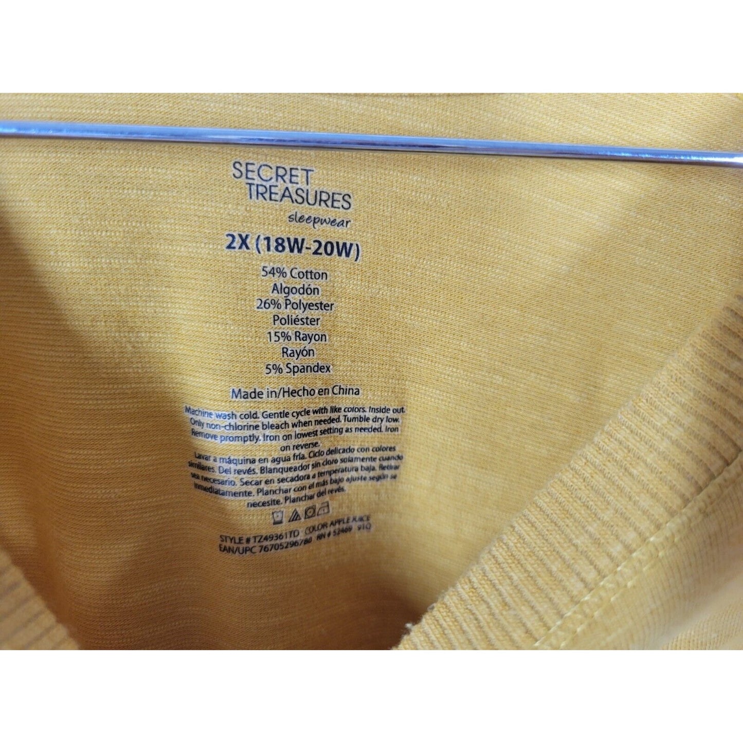 Secret Treasures Womens Top 2X Plus Pajama Sunday Funday Cotton Blend Gold