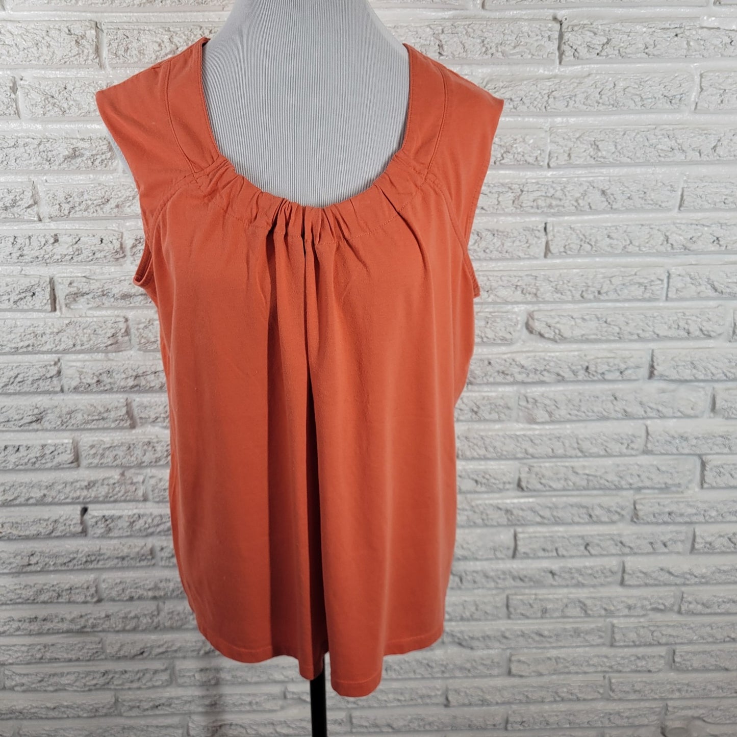 Coral Bay Womens Top 1X Plus Sleeveless Orange Pleated Cotton Blend Casual Comfy