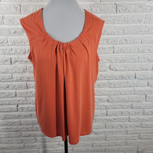 Coral Bay Womens Top 1X Plus Sleeveless Orange Pleated Cotton Blend Casual Comfy