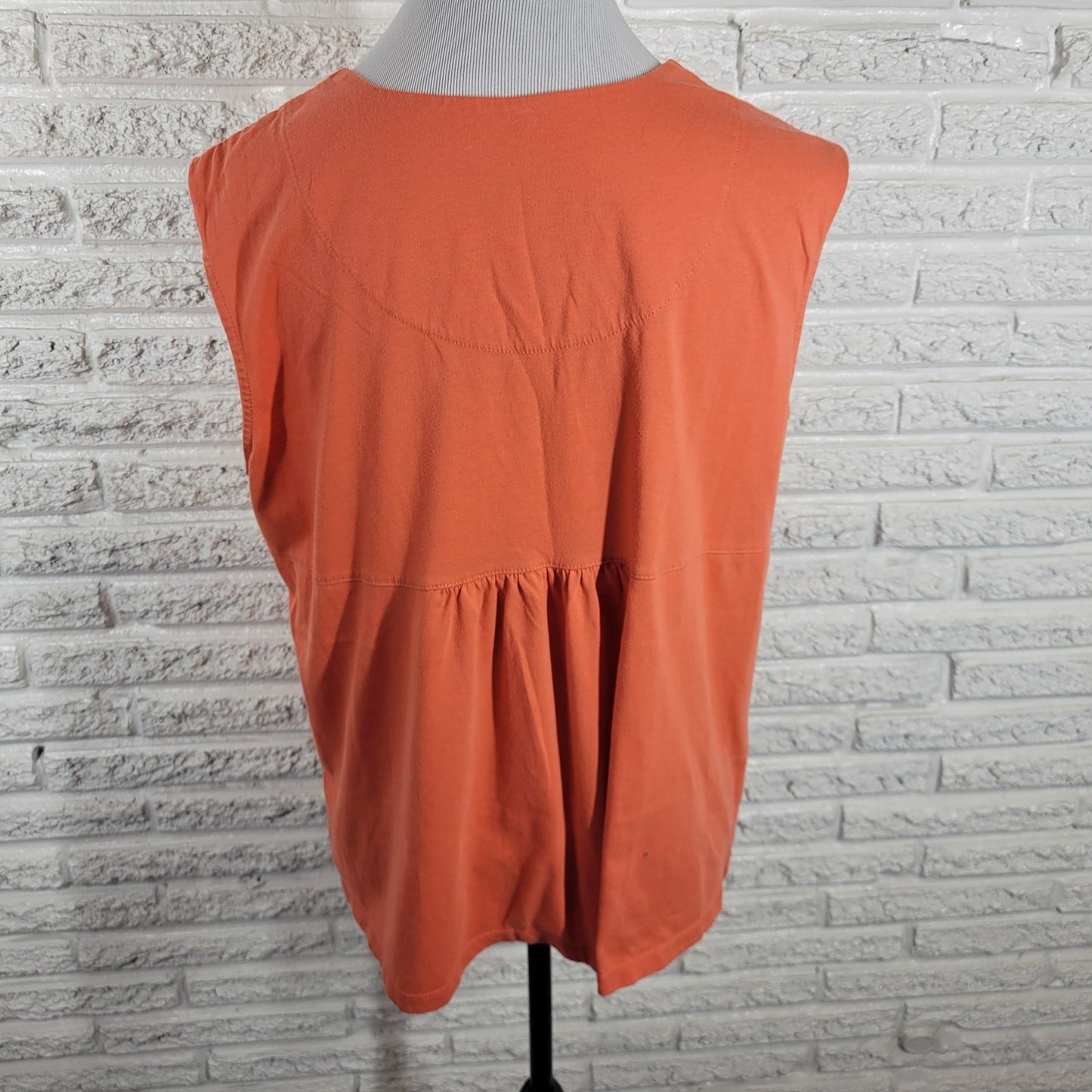 Coral Bay Womens Top 1X Plus Sleeveless Orange Pleated Cotton Blend Casual Comfy