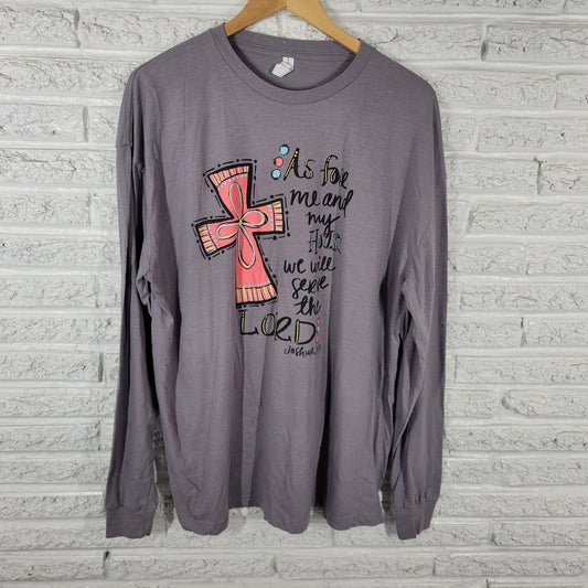 LIF Apparel Womens Top XL Tee Long Sleeve Joshua 24:15 Christian Serve the Lord
