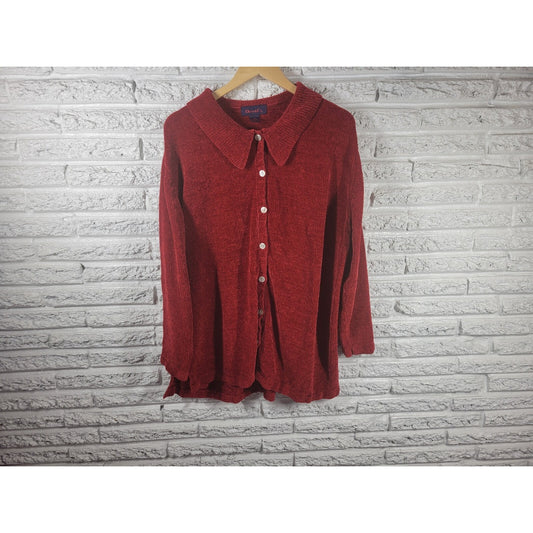 Denim Co Womens Sweater 2X Cardigan Long Sleeve Red Soft Acrylic Casual Button